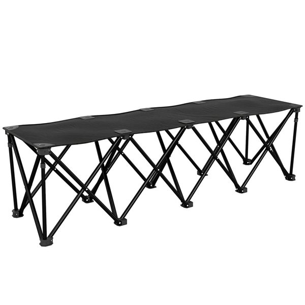 Outsunny Black Portable 4-Seater Folding Polyester and Steel Team Sports Sideline Bench