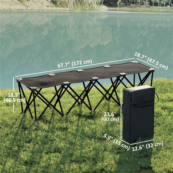 Outsunny Black Portable 4-Seater Folding Polyester and Steel Team Sports Sideline Bench