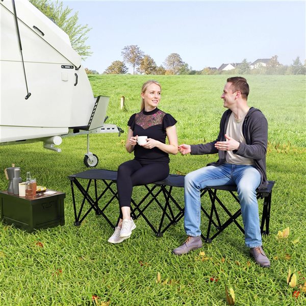 Outsunny Black Portable 4-Seater Folding Polyester and Steel Team Sports Sideline Bench