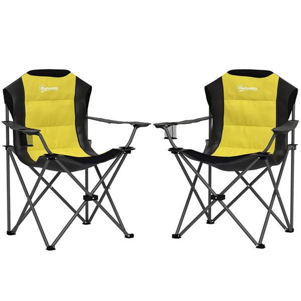 Outsunny Set of 2 Yellow Portable Folding Polyester and Steel Camping Chairs