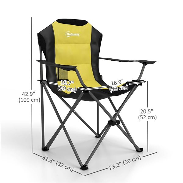 Outsunny Set of 2 Yellow Portable Folding Polyester and Steel Camping Chairs