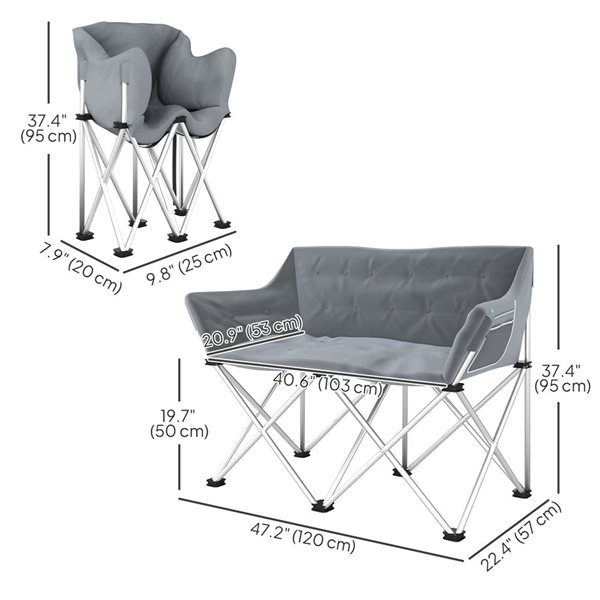 Outsunny Grey Folding Oversized Double Polyester and Steel Camping Chair