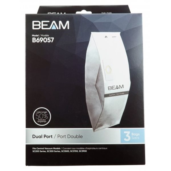 BEAM B69057 Central Vacuum Cleaner HEPA Microfilter Bag  with Two Openings - 3/Pkg