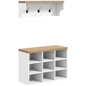 HOMCOM Shoe Bench and Coat Rack for Entryway or Hallway - White