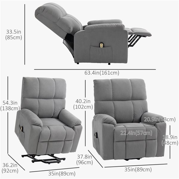 HOMCOM Electric Power Lift Recliner Chair w/ Side Pocket and Remote Control - Grey