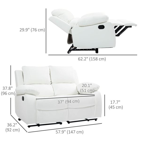HOMCOM PU Leather Manual Loveseat Recliner - White