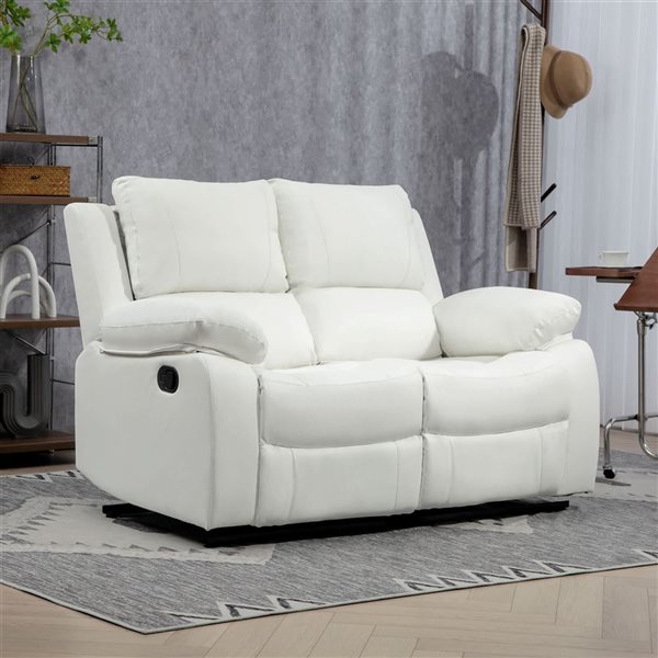 HOMCOM PU Leather Manual Loveseat Recliner - White