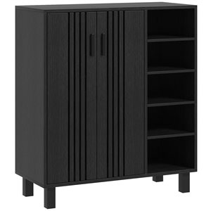 HOMCOM 18-Pair Black 10-Tier Shoe Cabinet w/ Cupboard Open Shelves