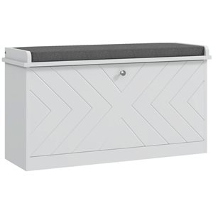 HOMCOM 8-Pair White 2-Tier Shoe Bench Organizer w/ Flip Drawer and Cushion