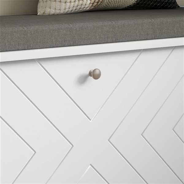 HOMCOM 10-Pair White 2-Tier Shoe Bench Organizer w/ Flip Drawer and Cushion