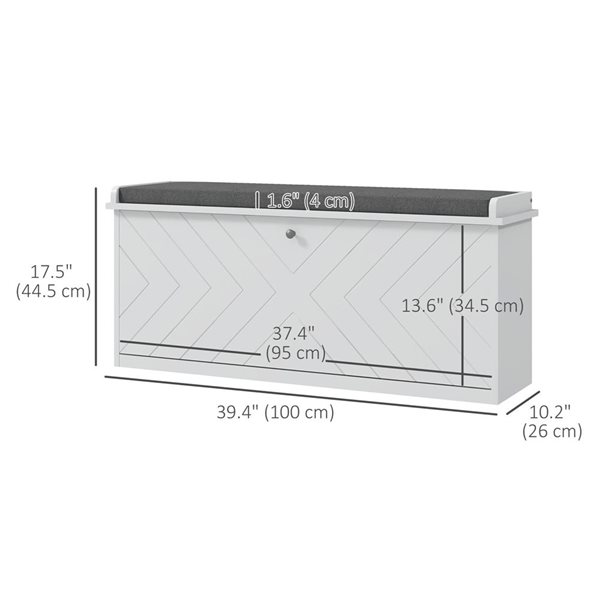 HOMCOM 10-Pair White 2-Tier Shoe Bench Organizer w/ Flip Drawer and Cushion