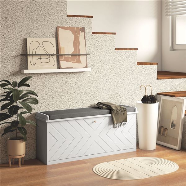 HOMCOM 10-Pair White 2-Tier Shoe Bench Organizer w/ Flip Drawer and Cushion