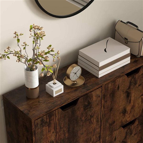 HOMCOM 14-Pair Rustic Brown 8-Tier Shoe Cabinet w/ 4 Flip Drawers and Adjustable Shelves