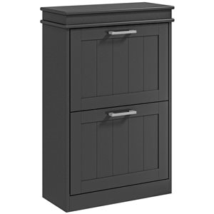 HOMCOM 10-Pair Black 4-Tier Narrow Shoe Cabinet w/ Flip Drawers and Adjustable Shelf