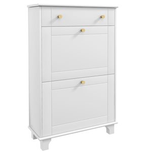 HOMCOM 8-Pair White 4-Tier Narrow Shoe Cabinet w/ 2 Flip Drawers