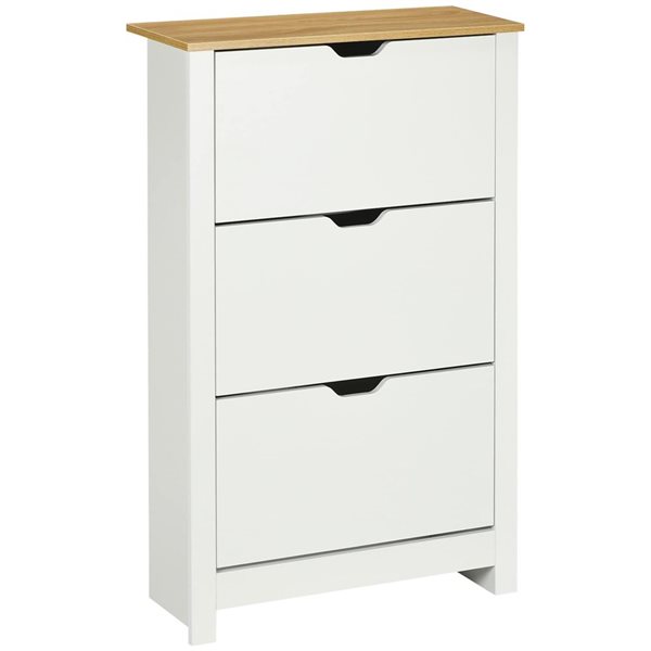 HOMCOM 18-Pair White and Natural 6-Tier Narrow Shoe Cabinet w/ 3 Flip Drawers and Adjustable Shelf