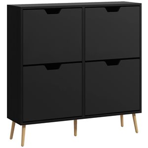 HOMCOM 14-Pair Black 8-Tier Shoe Cabinet w/ 4 Flip Drawers and Adjustable Shelves