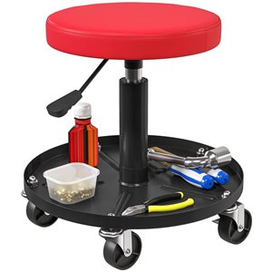 Tabouret de mécano à roulettes en acier HOMCOM équipé de roues anti-crevaison 2,5 po, rouge