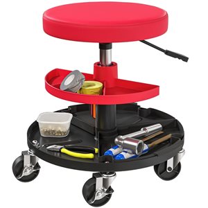 Tabouret de mécano en acier à roulettes 2,5 po en acier HOMCOM, rouge