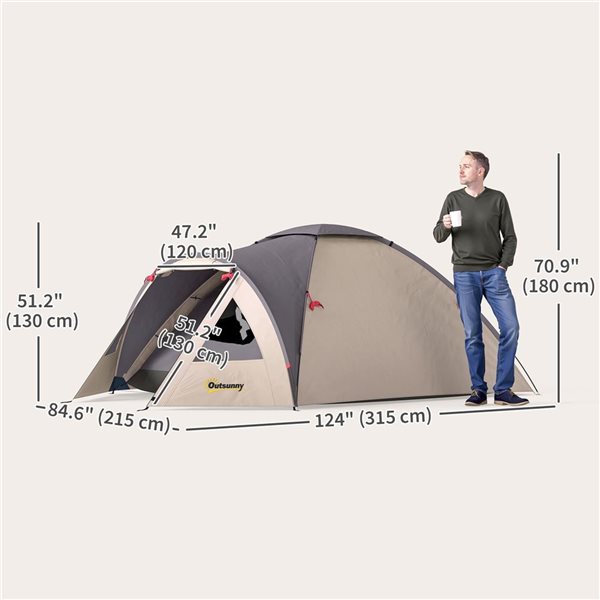Outsunny Waterproof 3-Person Family Dome Tent w/ Vestibule
