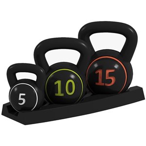 Ensemble de kettlebells 3 mcx Soozier 5, 10 et 15 lb avec support de rangement pour salle de sport à domicile