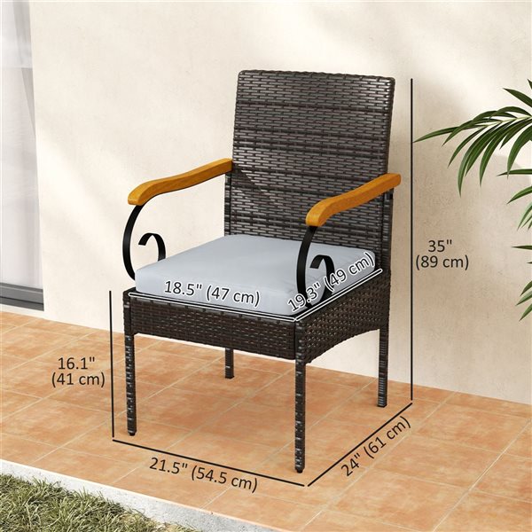 Outsunny Set of 2 Light Grey Wicker Patio Chairs with Cushion