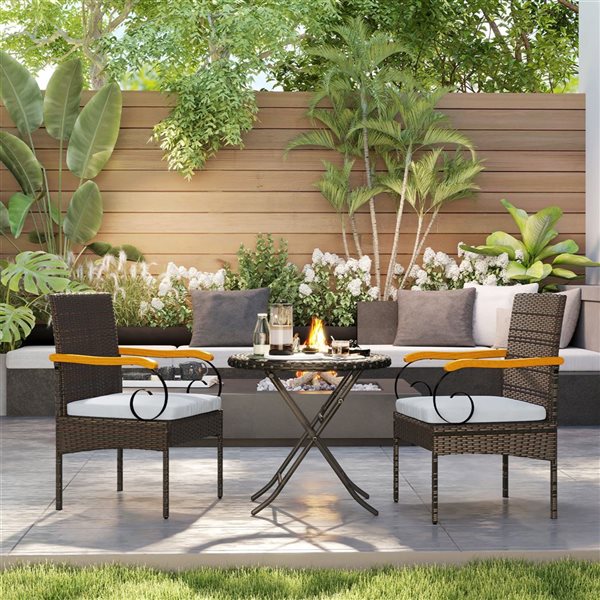 Outsunny Set of 2 Light Grey Wicker Patio Chairs with Cushion