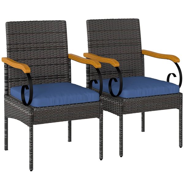 Outsunny Set of 2 Navy Blue Wicker Patio Chairs with Cushion 861 ...