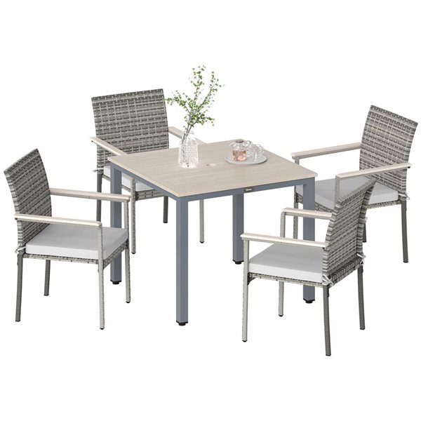 Ensemble de salle à manger de patio Outsunny 5 pièces en osier rotin gris