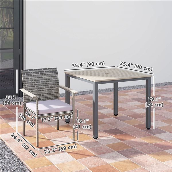 Ensemble de salle à manger de patio Outsunny 5 pièces en osier rotin gris