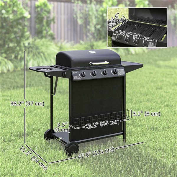 Outsunny Black 5-Burner Propane Gas BBQ Grill