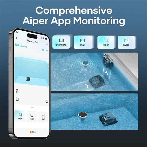 Aiper Scuba X1 Pro Cordless Robotic Pool Cleaner w/ Smart Navigation + Horizontal Waterline Cleaning up to 2150-ft²