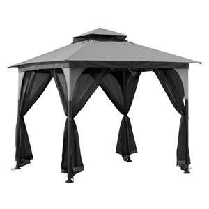 Sunjoy 9.5 x 9.5-ft Vented Soft Top Gazebo w/ Steel Frame and Mosquito Netting - Grey/Black