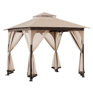 Sunjoy 9.5 x 9.5-ft Vented Soft Top Gazebo w/ Steel Frame and Mosquito Netting - Beige/Brown