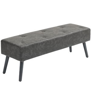 HOMCOM Grey Modern 45-in L PU Upholstered Button Tufted End of Bed Indoor Bench