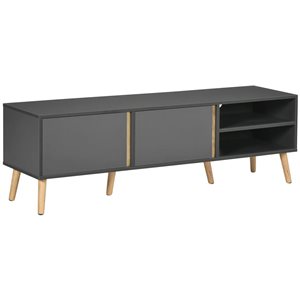 Meuble télé HOMCOM 18 h. x 59 po l. en gris foncé pour téléviseurs jusqu'à 55 po avec tablettes et portes