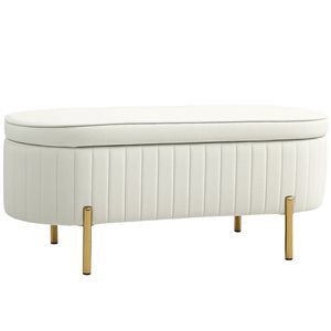 HOMCOM Cream White Modern 43-in L Upholstered Tufted Indoor Storage Bench