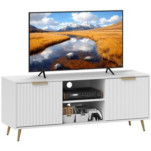 HOMCOM White 19 H x 47-in W TV Stand for TVs up to 55-in w/ 2 Open Shelves and 2 Cabinets