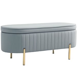 HOMCOM Grey Modern 43-in L Upholstered Tufted Indoor Storage Bench