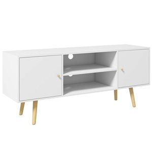 HOMCOM White 20 H x 47-in W TV Stand Cabinet for TVs up to 55-in w/ Shelves