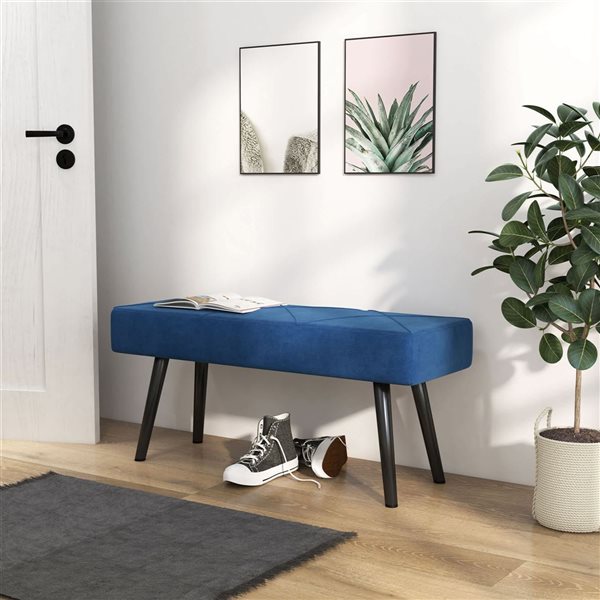 HOMCOM Dark Blue Modern 39-in L Upholstered End of Bed Indoor Bench