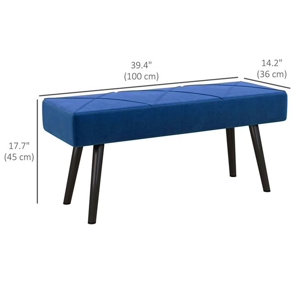 HOMCOM Dark Blue Modern 39-in L Upholstered End of Bed Indoor Bench