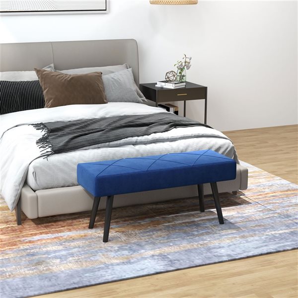 HOMCOM Dark Blue Modern 39-in L Upholstered End of Bed Indoor Bench