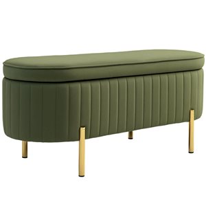HOMCOM Dark Green 43-in L Upholstered Indoor Storage Bench