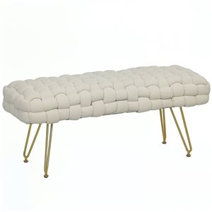 HOMCOM Cream White Modern 39-in L Woven Upholstered Velvet End of Bed Indoor Bench