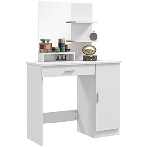 Coiffeuse à 1 tiroir 1 porte par HOMCOM 35,4 po l. en bois d'ingénierie blanc avec miroir