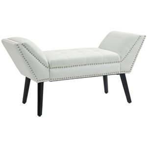 HOMCOM 45-in L Cream White Polyester Linen-Look Tufted Upholstered Entryway Bench w/Wood Legs