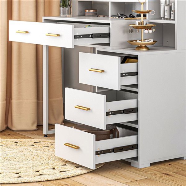 HOMCOM 39.4 W x 15.7 D x 54.3-in H White Engineering Wood 4-Drawer Dressing Table w/ Mirror and Storage