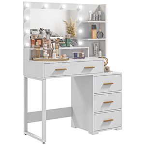 HOMCOM 39.4 W x 15.7 D x 54.3-in H White Engineering Wood 4-Drawer Dressing Table w/ Mirror and Storage