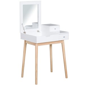 HOMCOM 23.5 W White Engineered Wood Modern Dressing Table w/ Flip-Up Mirror and 2 Drawers